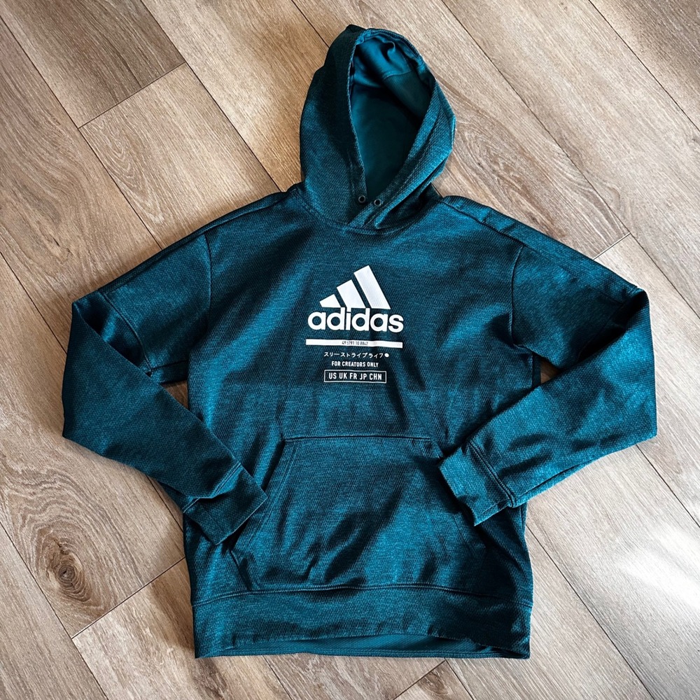 Adidas Climawarm Hoodie Mens Small Teal Heather For Creators Only Sweatshirt